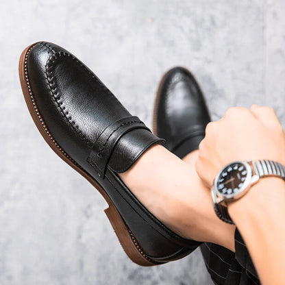 Men’s Refined Full-Grain Leather-Look Slip-On Loafers