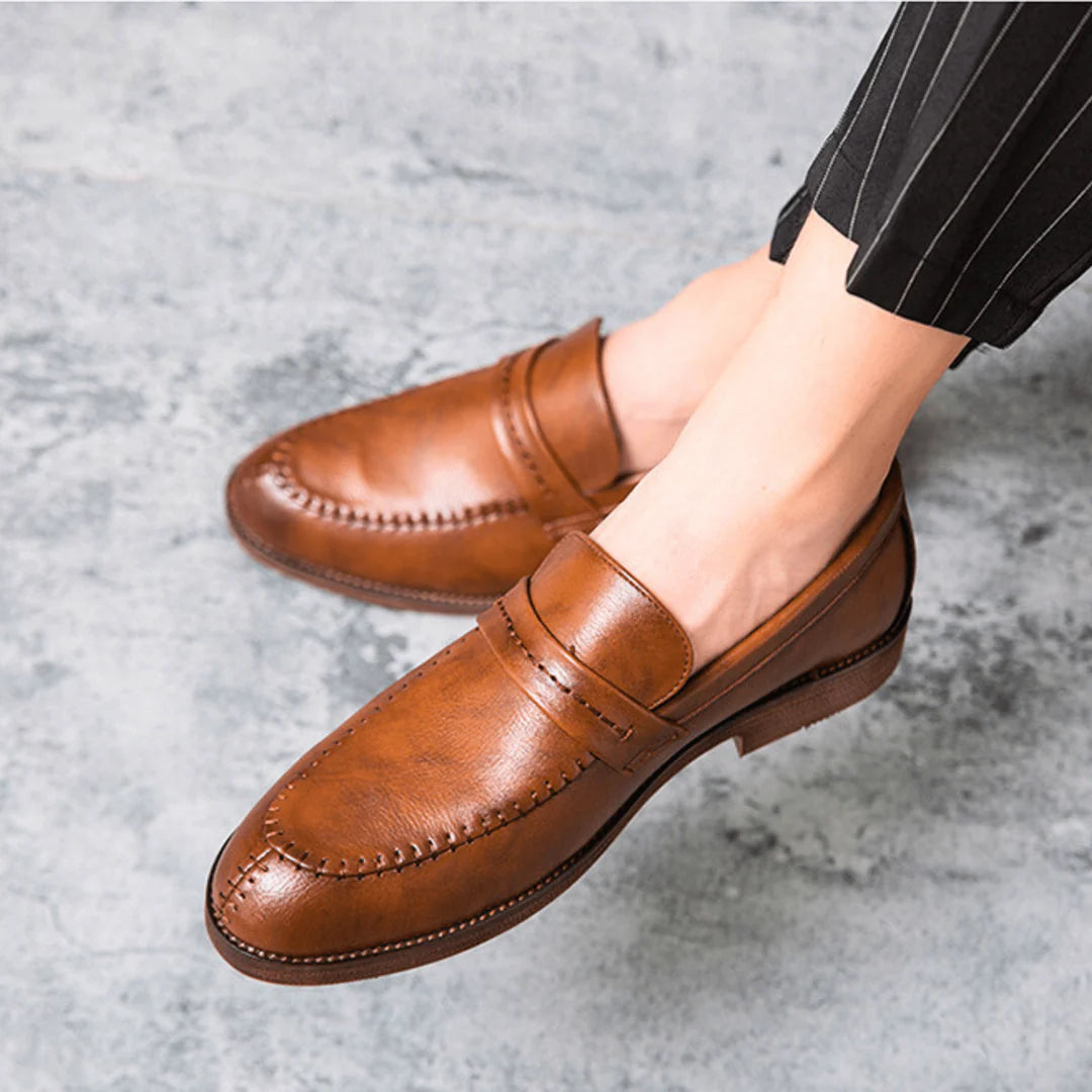 Men’s Refined Full-Grain Leather-Look Slip-On Loafers
