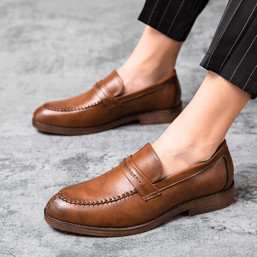 Men’s Refined Full-Grain Leather-Look Slip-On Loafers