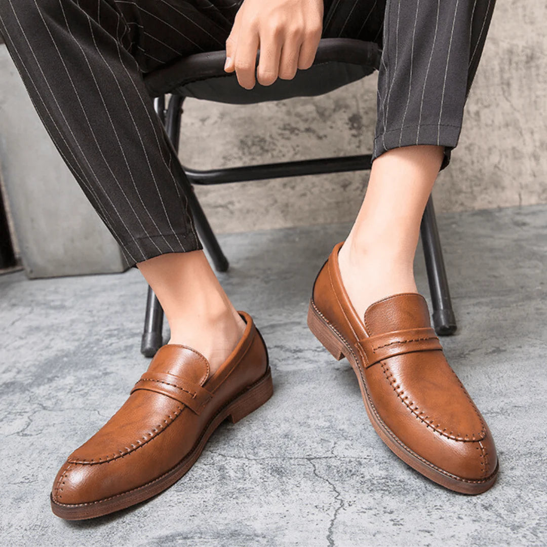 Men’s Refined Full-Grain Leather-Look Slip-On Loafers