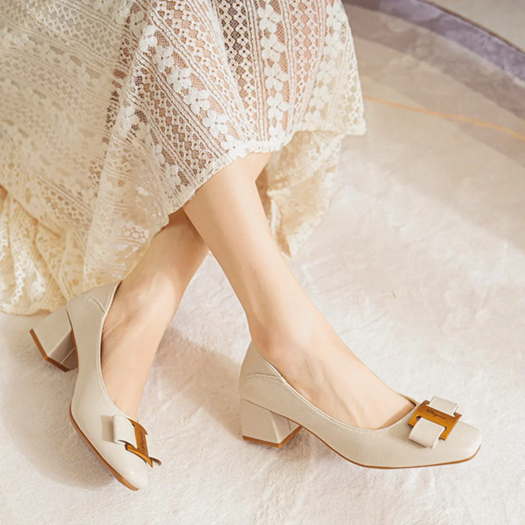 Women's Gold Accent Square Toe Heels