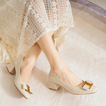 Women's Gold Accent Square Toe Heels