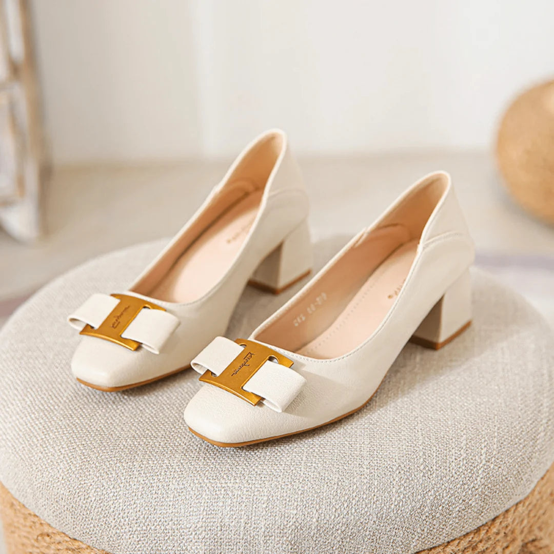 Women's Gold Accent Square Toe Heels