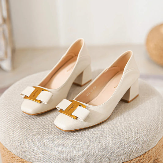Women's Gold Accent Square Toe Heels
