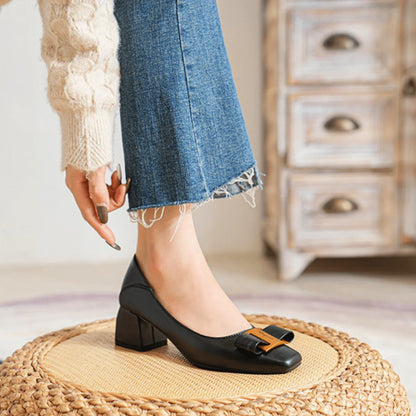 Women's Gold Accent Square Toe Heels
