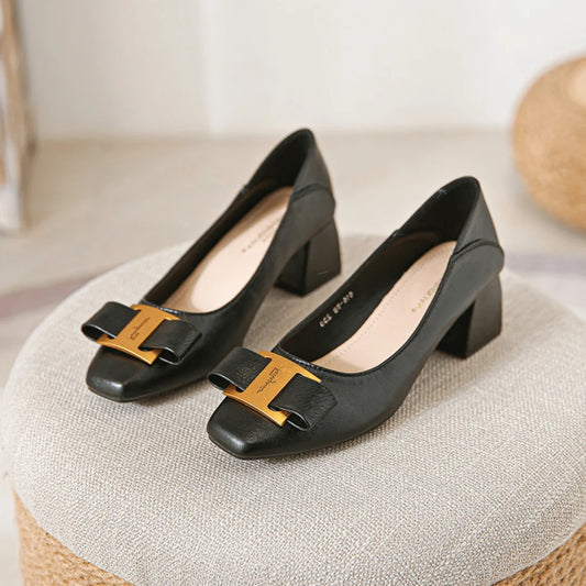 Women's Gold Accent Square Toe Heels