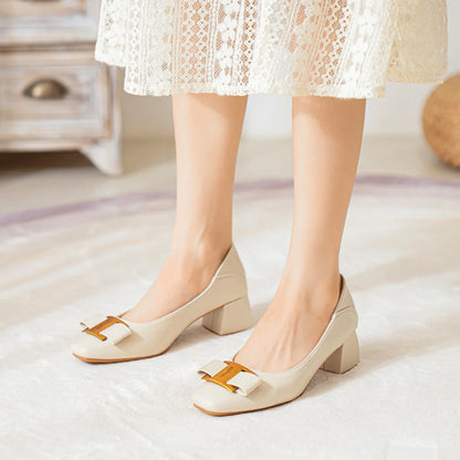 Women's Gold Accent Square Toe Heels
