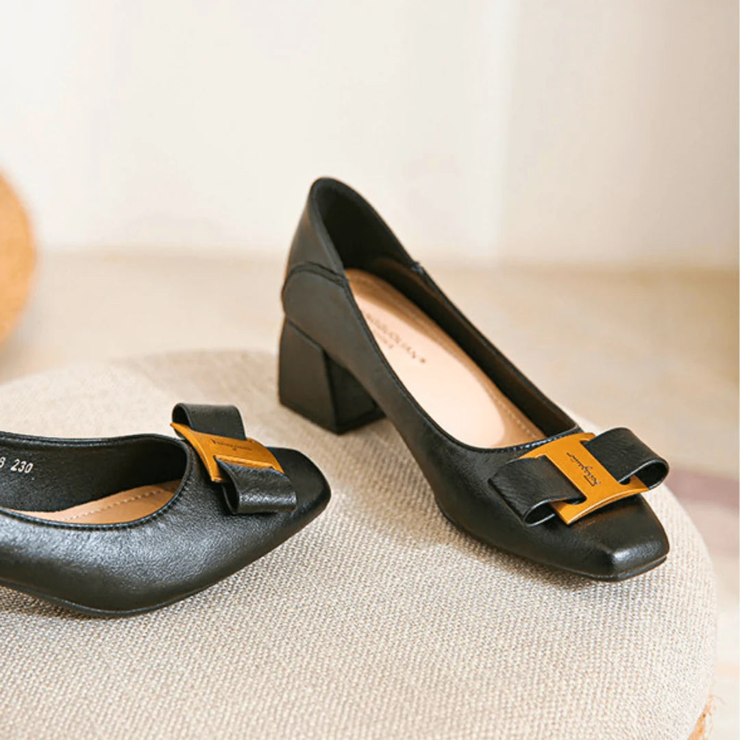 Women's Gold Accent Square Toe Heels