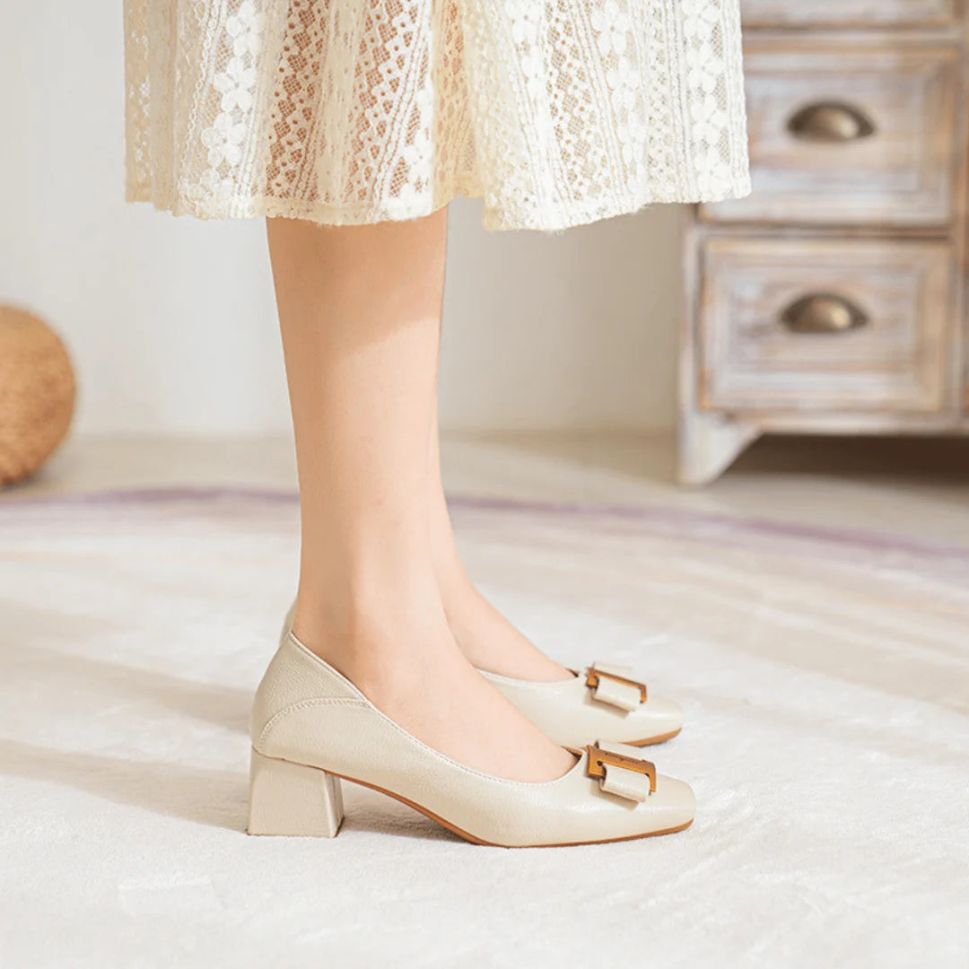 Women's Gold Accent Square Toe Heels
