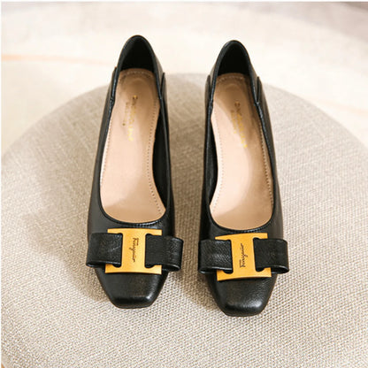 Women's Gold Accent Square Toe Heels