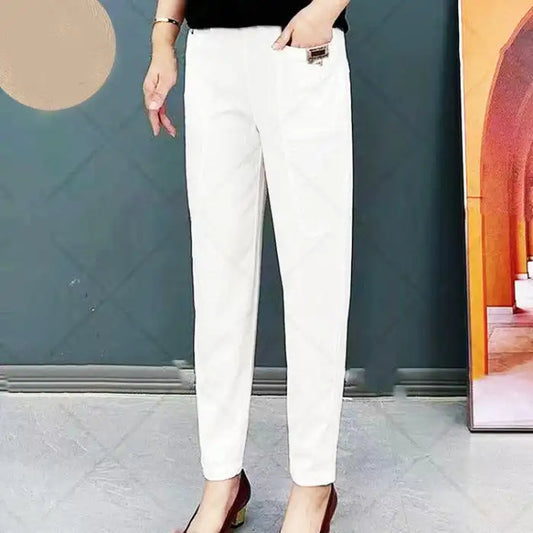 Cotton pants with elastic waist for women