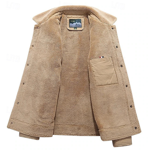 Men’s Cow-Print Sherpa Fleece Cargo Winter Jacket