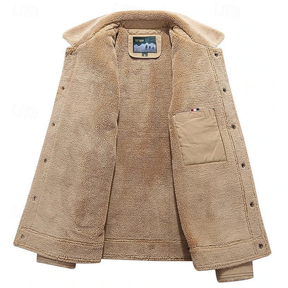 Men’s Cow-Print Sherpa Fleece Cargo Winter Jacket