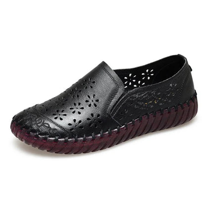 comfortable soft bottom breathable non-slip engraved retro ladies leather-look shoes
