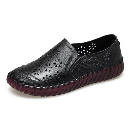comfortable soft bottom breathable non-slip engraved retro ladies leather-look shoes