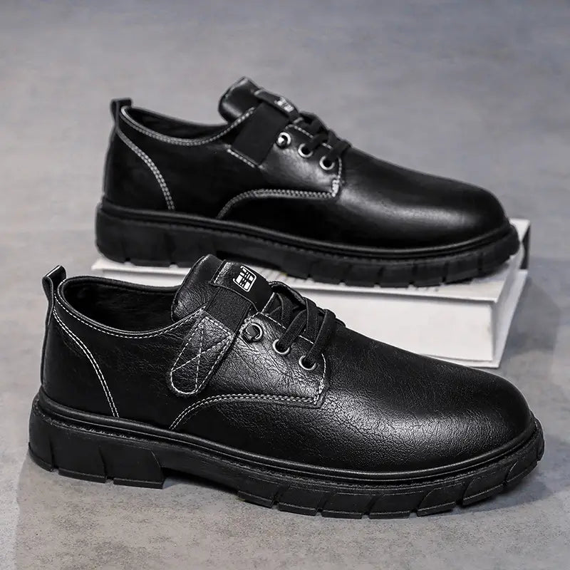 Men's Water-Resistant PU Leather-Look Casual Shoes with Hook & Loop Fastener
