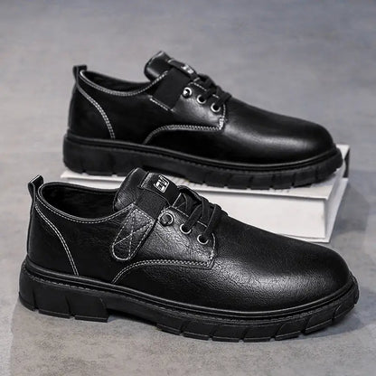 Men's Water-Resistant PU Leather-Look Casual Shoes with Hook & Loop Fastener