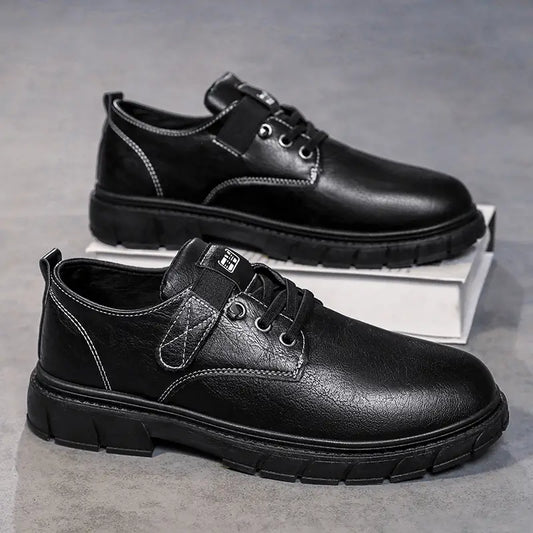 Men's Water-Resistant PU Leather-Look Casual Shoes with Hook & Loop Fastener