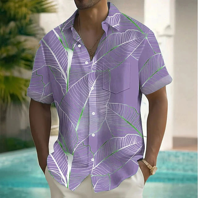 Men’s Tropical Leaf Print Short-Sleeve Shirt