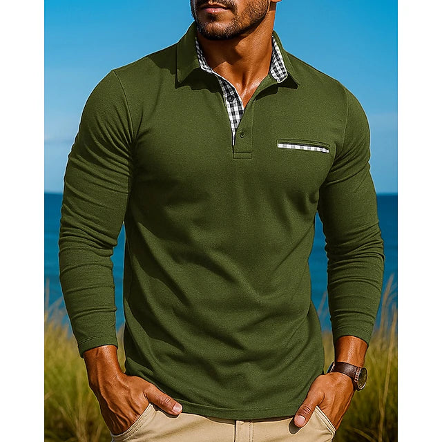 Men’s Contrast-Detail Slim Fit Long Sleeve Polo Shirt