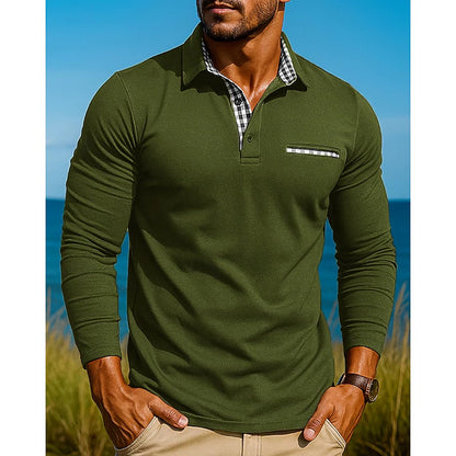 Men’s Contrast-Detail Slim Fit Long Sleeve Polo Shirt
