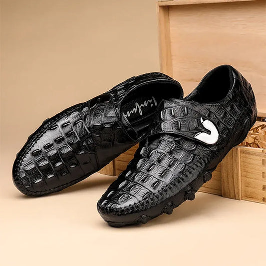 Croc-Embossed Nappa Leather-Look Formal Lace-Up Shoes