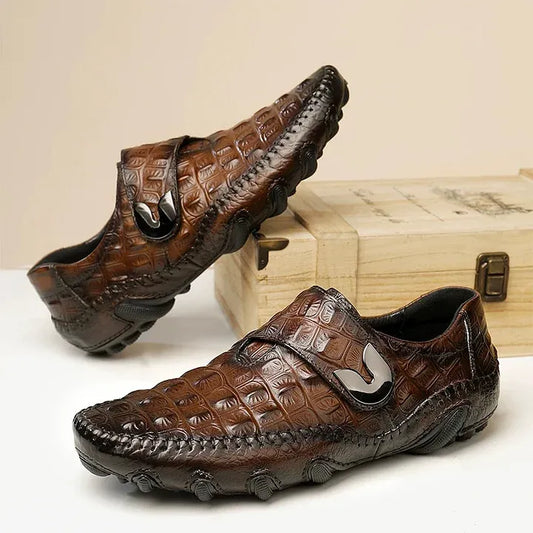 Croc-Embossed Nappa Leather-Look Formal Lace-Up Shoes