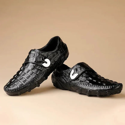 Croc-Embossed Nappa Leather-Look Formal Lace-Up Shoes