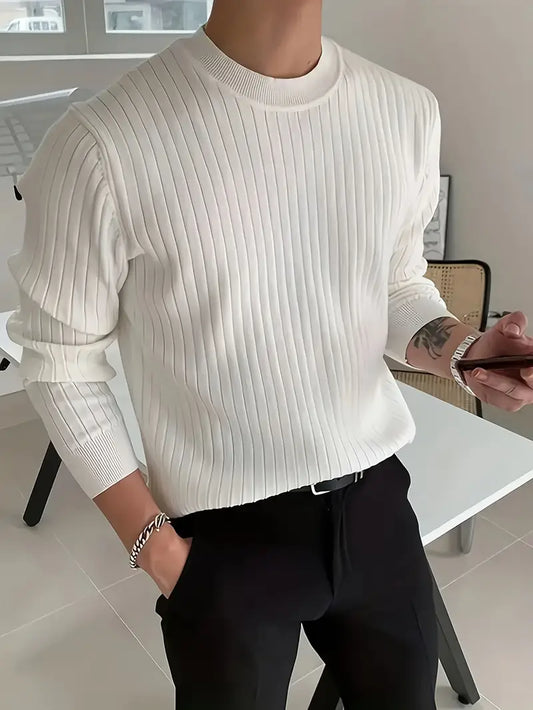 Men's Casual Ribbed Crew Neck Knit Sweater