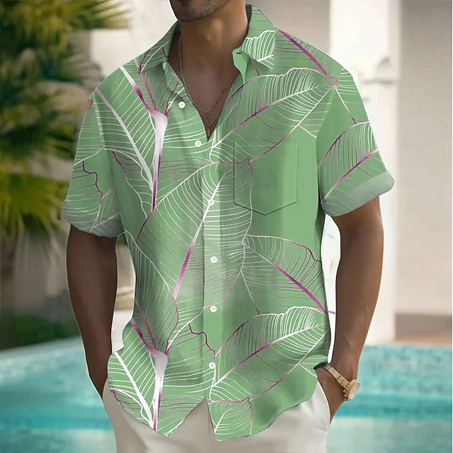 Men’s Tropical Leaf Print Short-Sleeve Shirt