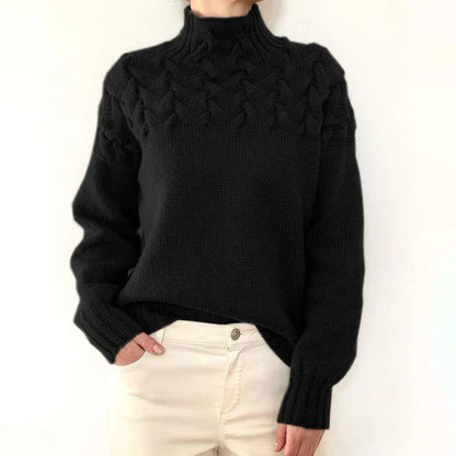 Women’s Braided High-Neck Warm Knit Sweater