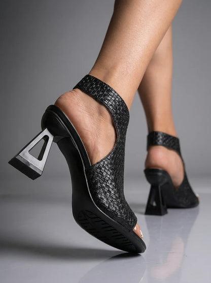 Women's Woven-Look Peep-Toe Heel Sandals