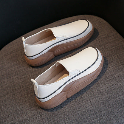 Women's Thick Sole Low-Cut Leather-Look Shoes