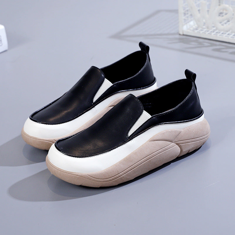 Women's Thick Sole Low-Cut Leather-Look Shoes