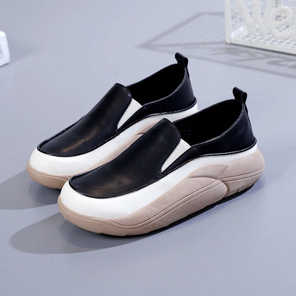 Women's Thick Sole Low-Cut Leather-Look Shoes