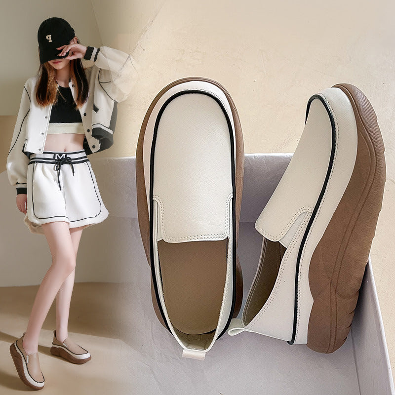 Women's Thick Sole Low-Cut Leather-Look Shoes