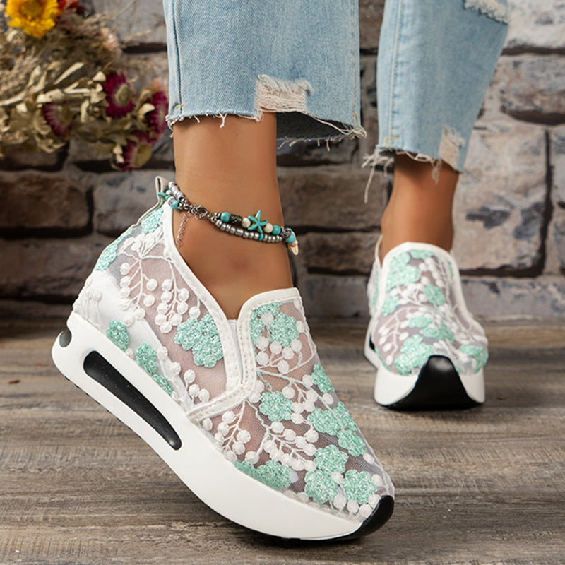 New Women's Floral Lace Platform Sneakers
