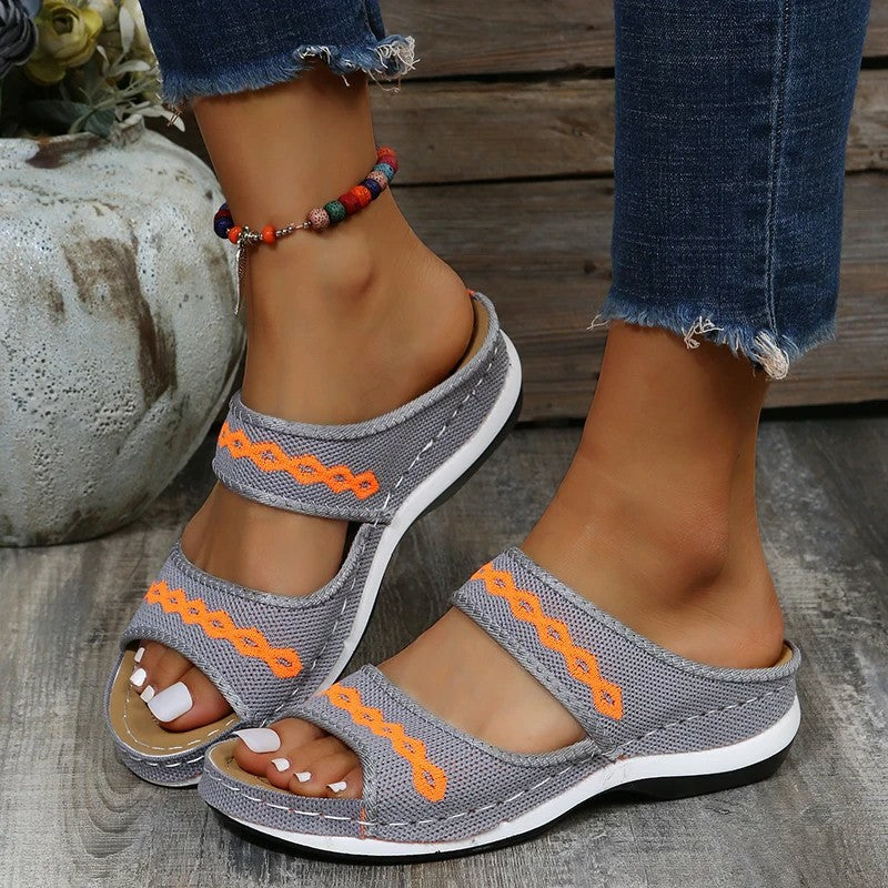 Leather-Look Arch Support Walking Cross Sandals