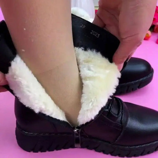 2024 New Cashmere-Like Leather-Look Winter Boots, Reinforced Water-Resistant Cotton