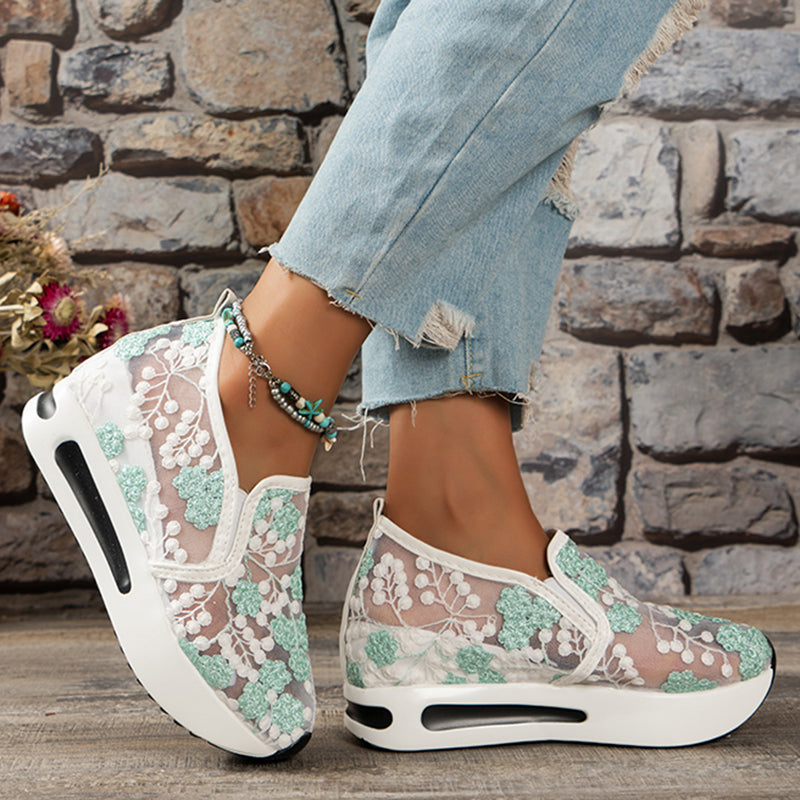 New Women's Floral Lace Platform Sneakers