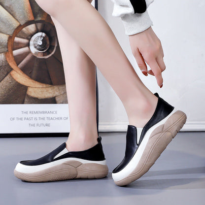 Women's Thick Sole Low-Cut Leather-Look Shoes