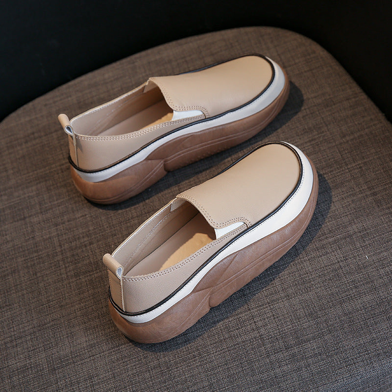 Women's Thick Sole Low-Cut Leather-Look Shoes
