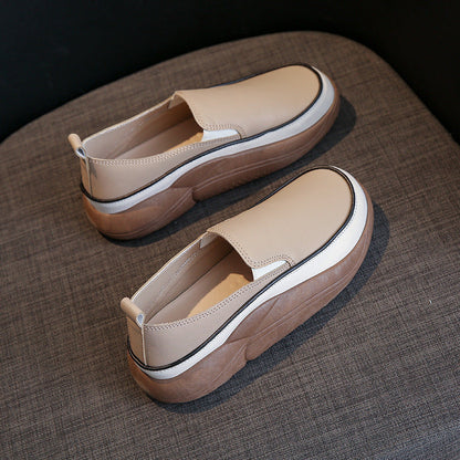 Women's Thick Sole Low-Cut Leather-Look Shoes