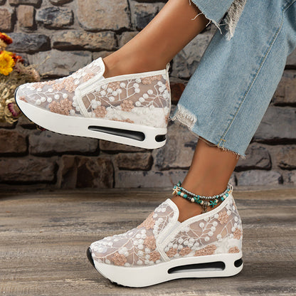 New Women's Floral Lace Platform Sneakers