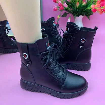 2024 New Cashmere-Like Leather-Look Winter Boots, Reinforced Water-Resistant Cotton