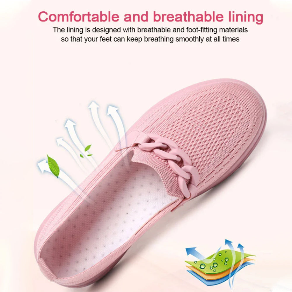 Women's Breathable Fly-Knit Chain Slip-On Shoes
