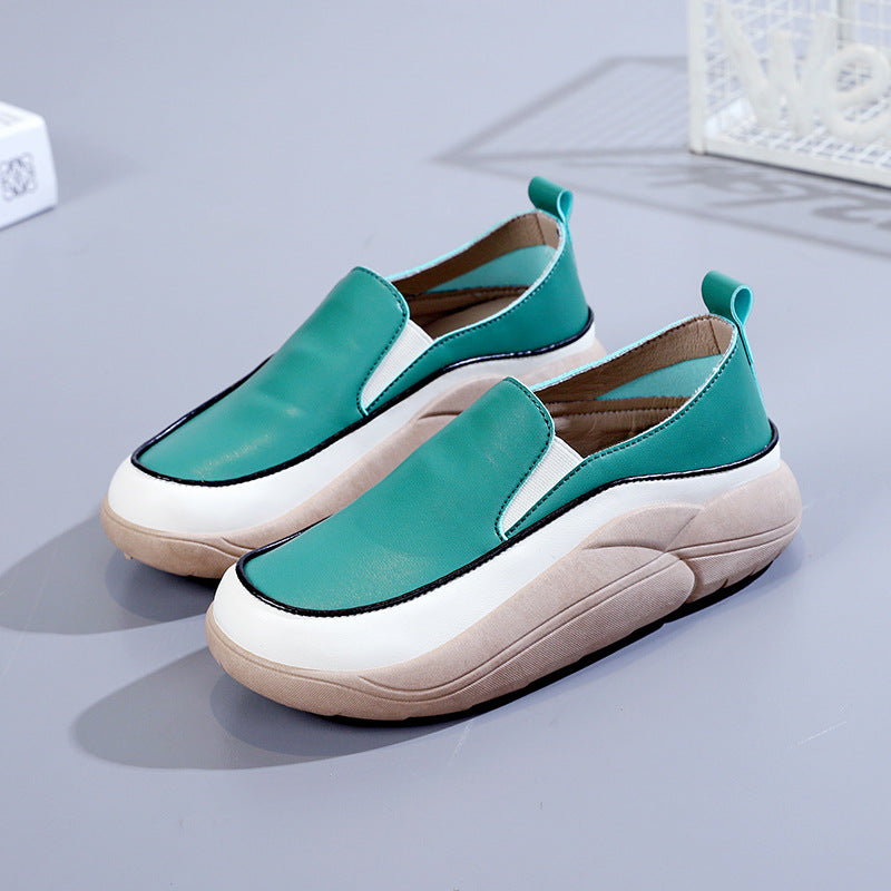 Women's Thick Sole Low-Cut Leather-Look Shoes