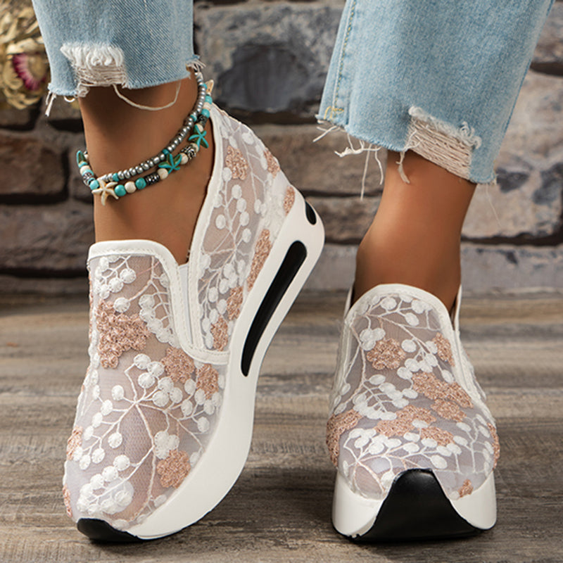 New Women's Floral Lace Platform Sneakers