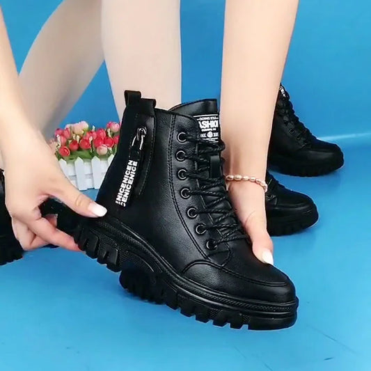 Women's High Top Leather-Look Martin Boots