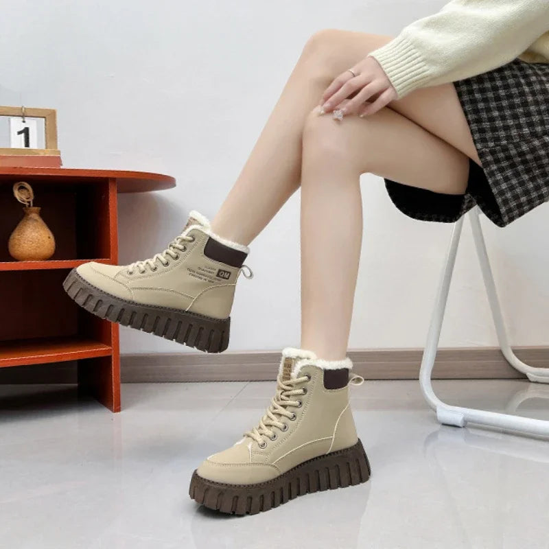 Women's High Top Thick Sole Plus Fleece Martin Boots